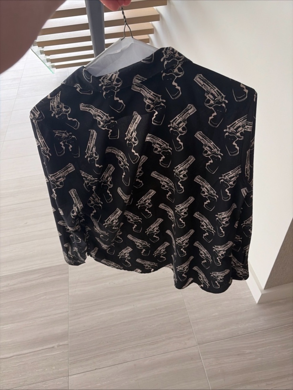 Saint Laurent SILK Black Button-Down Shirt with Ivory Revolver Print - Picture 9 of 9